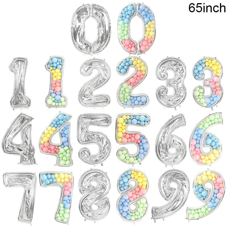 65inch Large Foil Number Balloon DIY Filling Frame 1st 18th Birthday Decoration Balloons Filling Box Wedding Anniversary Decor