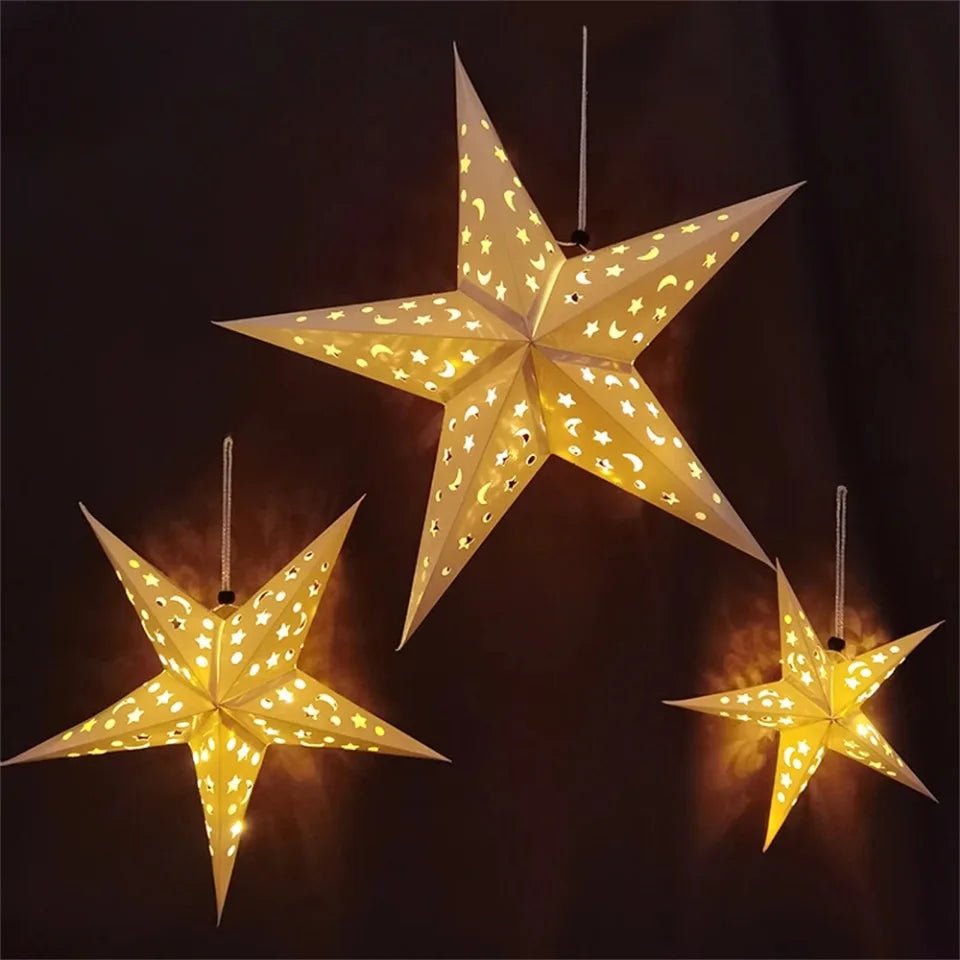 30/45/60cm Hollow Out Star Hanging Pendant Eid Mubarak Decoration Islam Muslim Light Paper Lantern Star Home Party Ramadan Decor