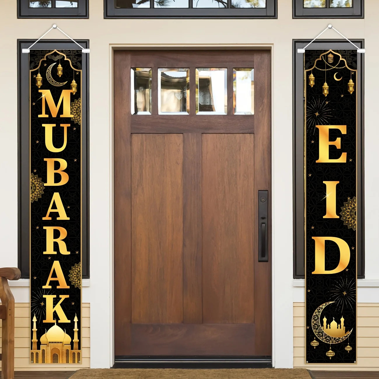 3PCS Black Gold Eid Mubarak Banner 2 in 1 Ramadan Decorations Ramadan decorations for home Eid Mubarak Decorations,Eid decoratio