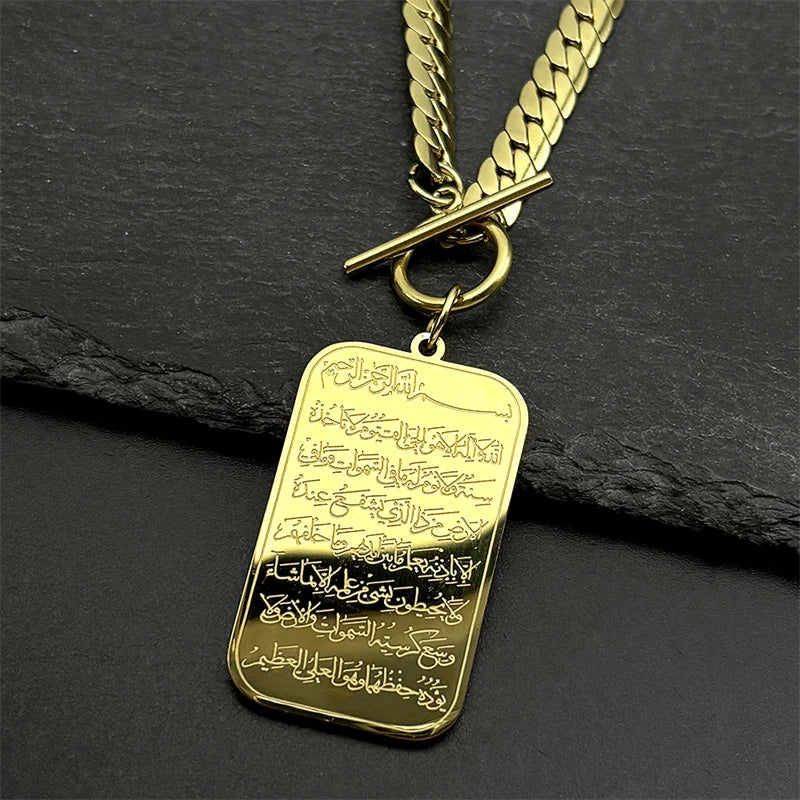 Islam Quran Muslim Pendant Necklace Stainless Steel Gold Color Geometric Arabic Medal Amulet Chain Jewelry Gift for Women Men