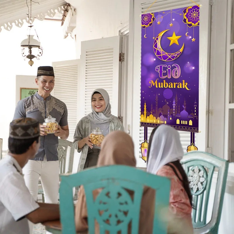 Eid Mubarak Decoration 2025 Hanging Flag Ramadan For Home Door Islamic Muslim Party Decor Ramadan Kareem Banner Eid Al-Fitr Gift