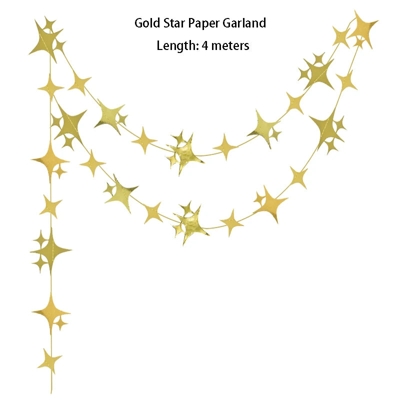 Gold Eid Mubarak Ramadan Decor Paper Star Moon Circle Dot Crescent Lamp Garland for Home Muslim Party Backdrop Banner Decoration
