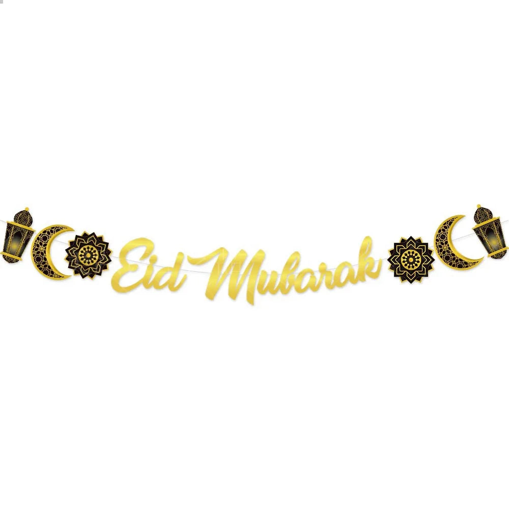 EID Mubarak Banner 2025 Decorations Ramadan Kareem Star Moon Garland Bunting Hanging Ornament Muslim Umrah Mubarak home decor