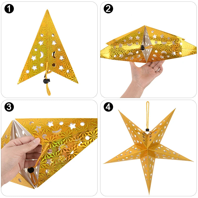 30-60cm Hollow Star Lights Eid Mubarak LED Star Lantern Pendants Ramadan Wedding Decoration Islamic Muslim Party Home Decor Gift