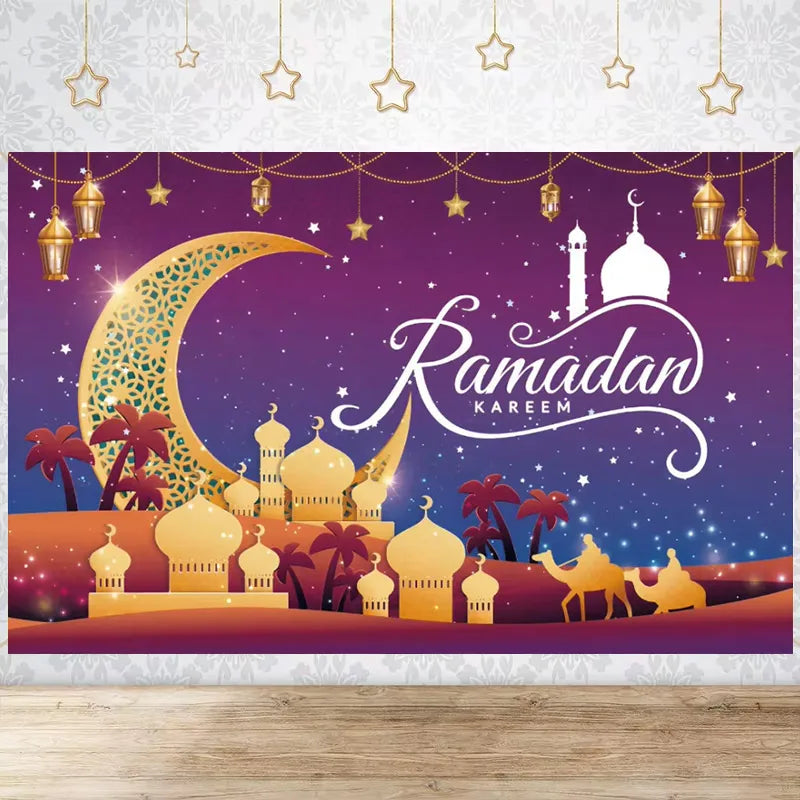 Happy EID Ramadan Festivals Mosque Moon Lantern Mubarak Poster Party Decoration Banner Photo Background Photography Prop Supply