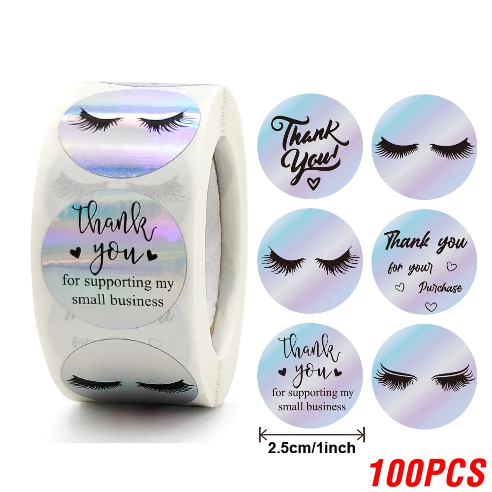100-500pcs Rainbow Laser Thank You Stickers 1inch Small Business Stickers  Adhesive Labels for Boutiques Wrapping Supplies