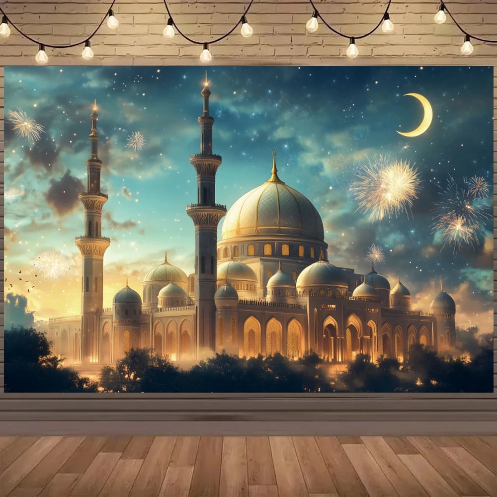 Ramadan Mubarak Backdrops Eid Al Adha Moon Islam Muslim Celebration Eid Party Night Decoration Background Photo Shoot Prop Gift