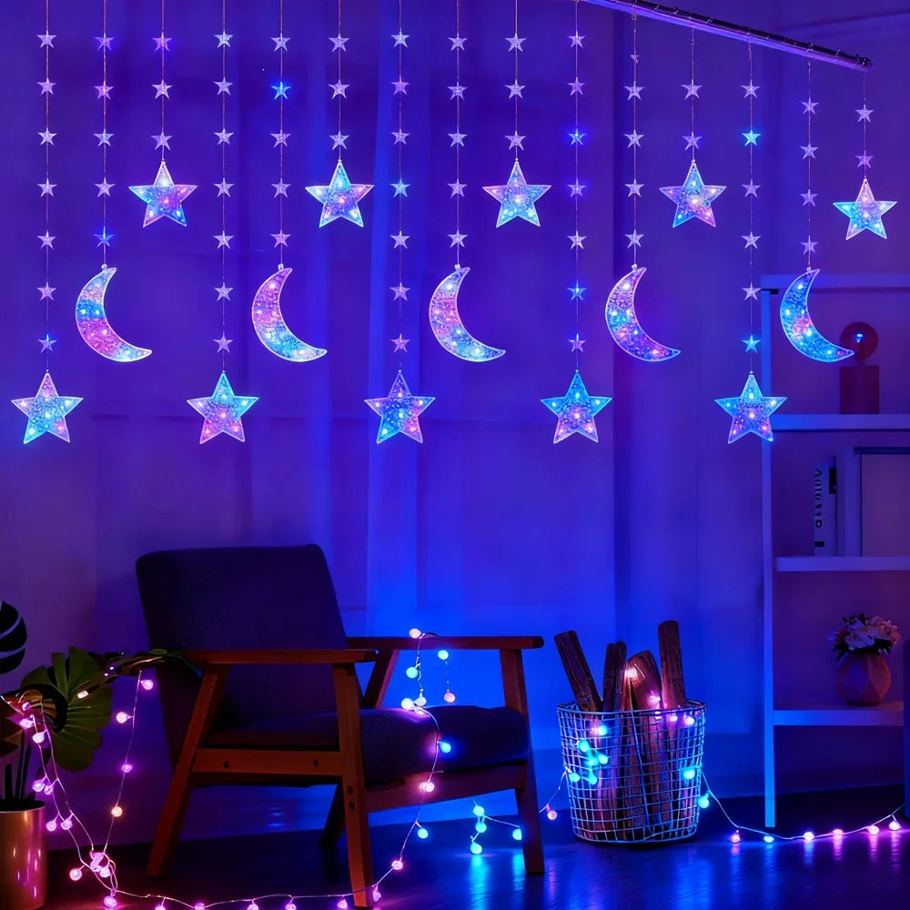 LED Moon, Star & Heart String Lights – Holiday Party & Room Decoration