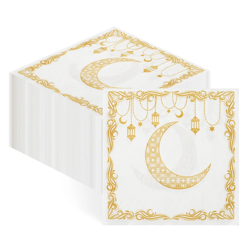 20Pcs Ramadan Paper Napkins Gold Moon Star Disposable Paper Tissues 2026 Muslim Islamic Eid Party Home Table Decoration Supplies