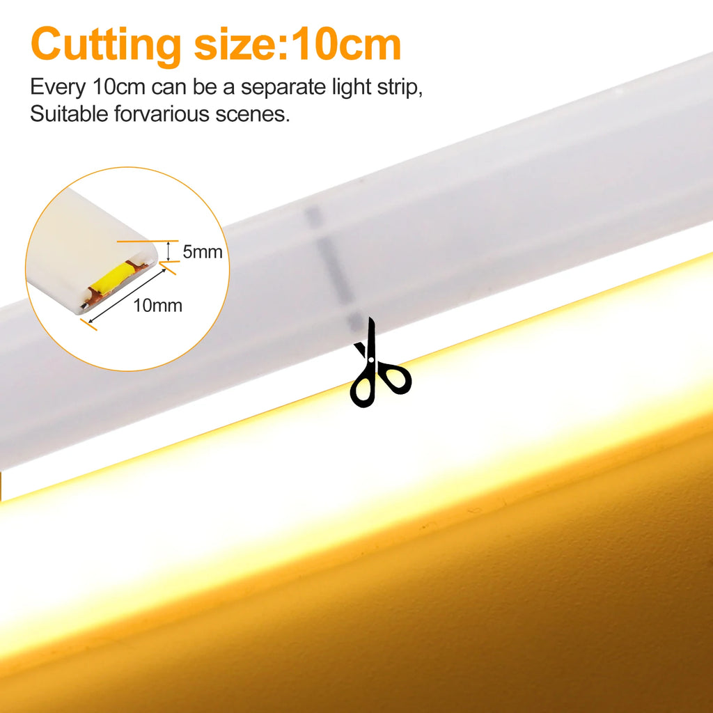 IP65 COB Self-adhesive Tape LED Neon Light Strips AC 230V RA90 Waterproof Outdoor Garden FOB Ribbon Lamp 2Pin Wire/EU Power Plug