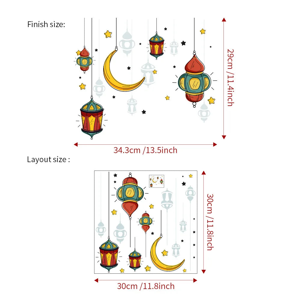 Ramadan Kareem Moon Star Lantern Wall Decal Eid Mubarak Decorations for Home Wall Window Sticker Muslim Islamic Party supplies