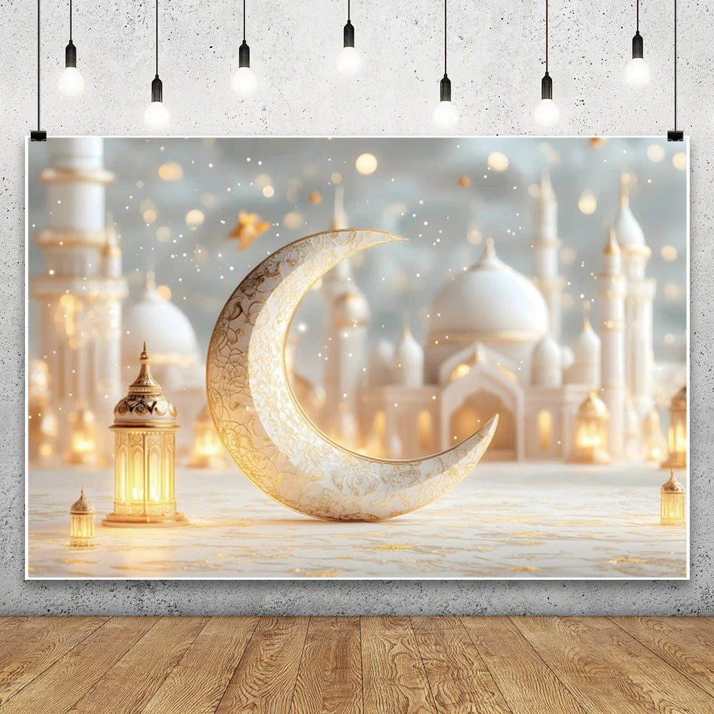 Eid Mubarak Backdrop Islamic Mosque Ramadan Aladdin Moroccan Golden Moon Lantern 2026Muslim Kareem Al Fitr Festival Photo Banner