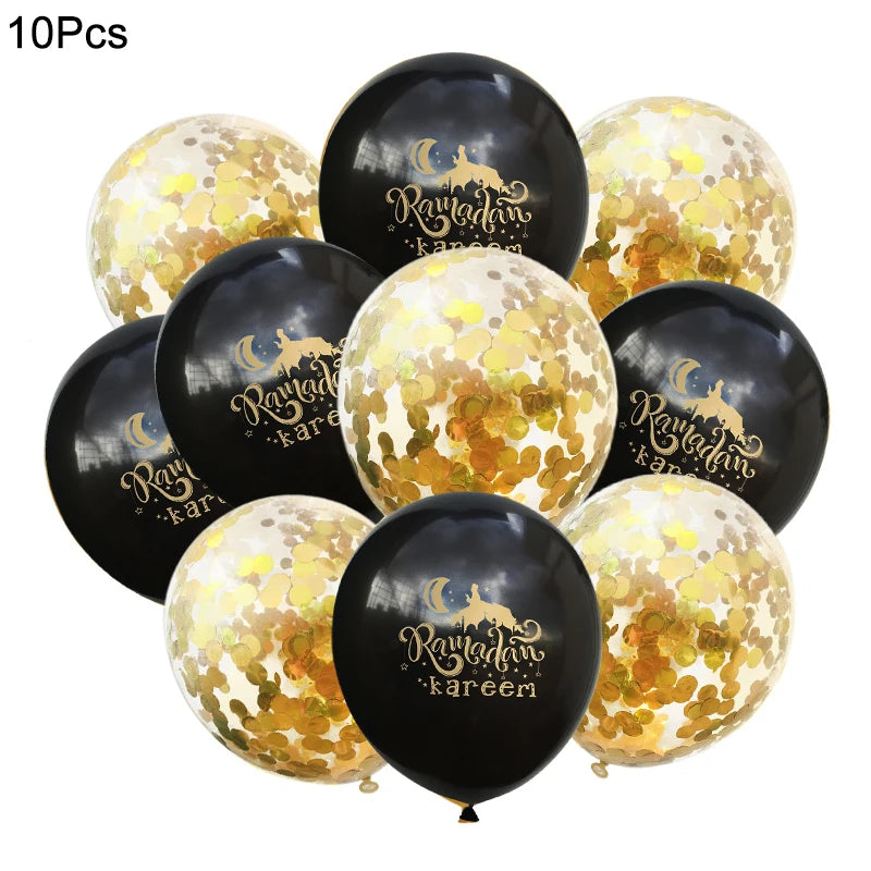 10Pcs Eid Mubarak Latex Confetti Balloons Islamic Muslim Party Supplies 2023 Ramadan Kareem Decoration For Home Eid Al Adha Gift