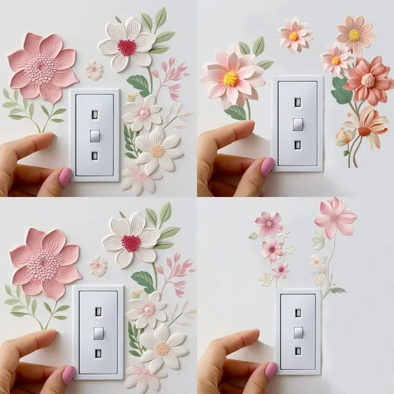 Waterproof Sticker For Bedroom Flowers Switch Stickers PVC Self-adhesive Removable Bathroom Home Decoration Decals