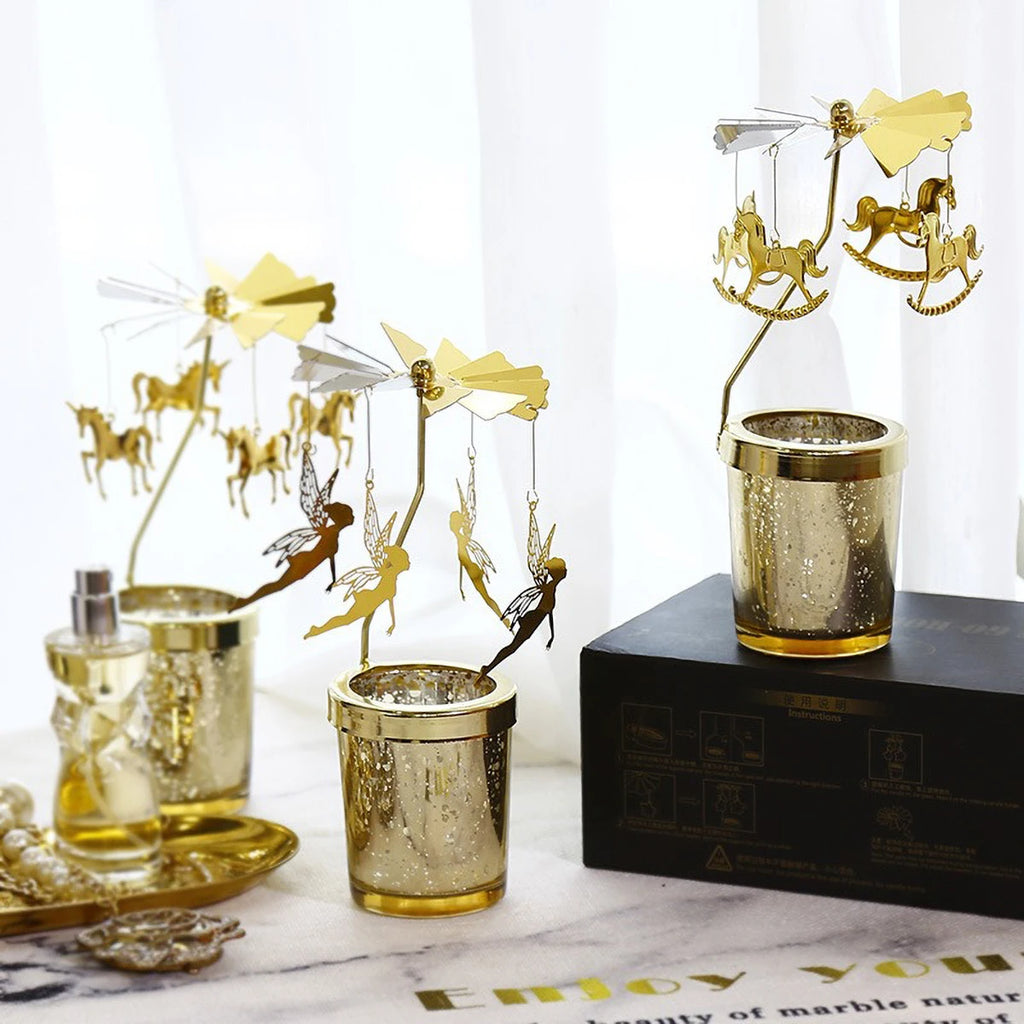 Gold Metal Rotating Tealight Candle Holder for Table Design Candlesticks‌ - Elegant Dining Room Decor, Unique Centerpiece