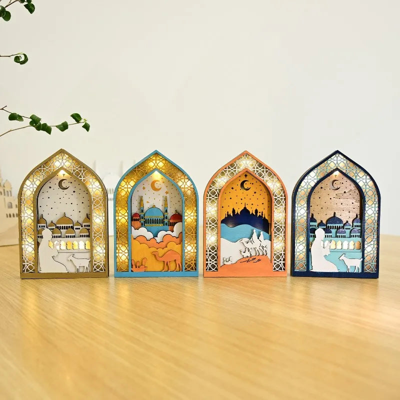 Elegant Muslim Wooden Lantern LED Pendant Light Ramadan Eid Decor Islamic Home Decoration Unique Gift Idea for Festival Party