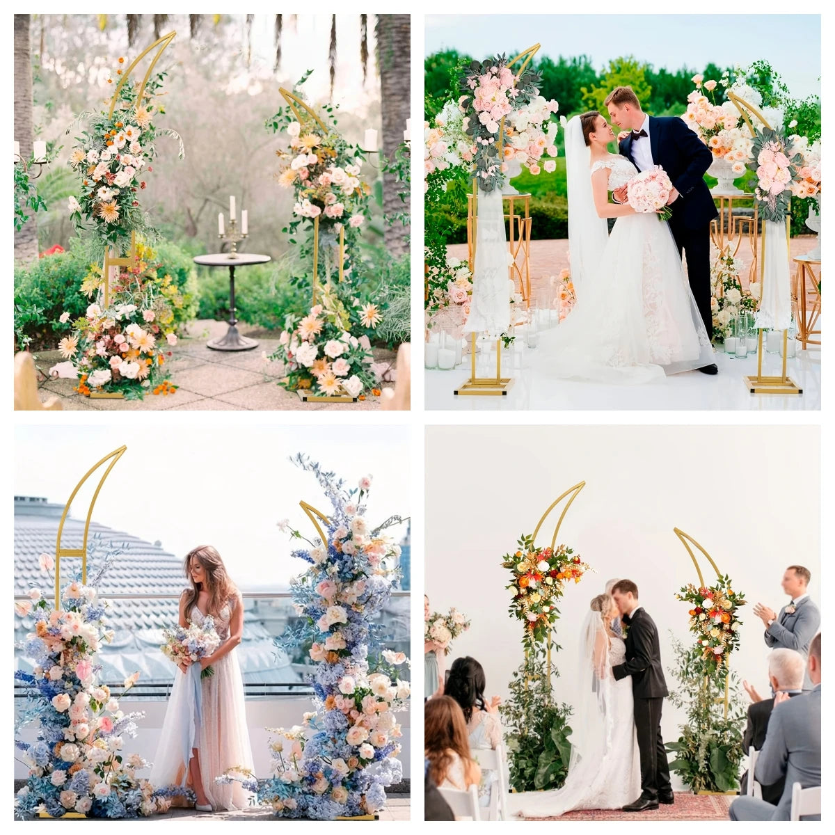 Ox Horn Floral Arch Stand Backdrop Heavy Duty Wedding Party Photo Booth Decor Adjustable Event Props Half Moon Curved Shelf