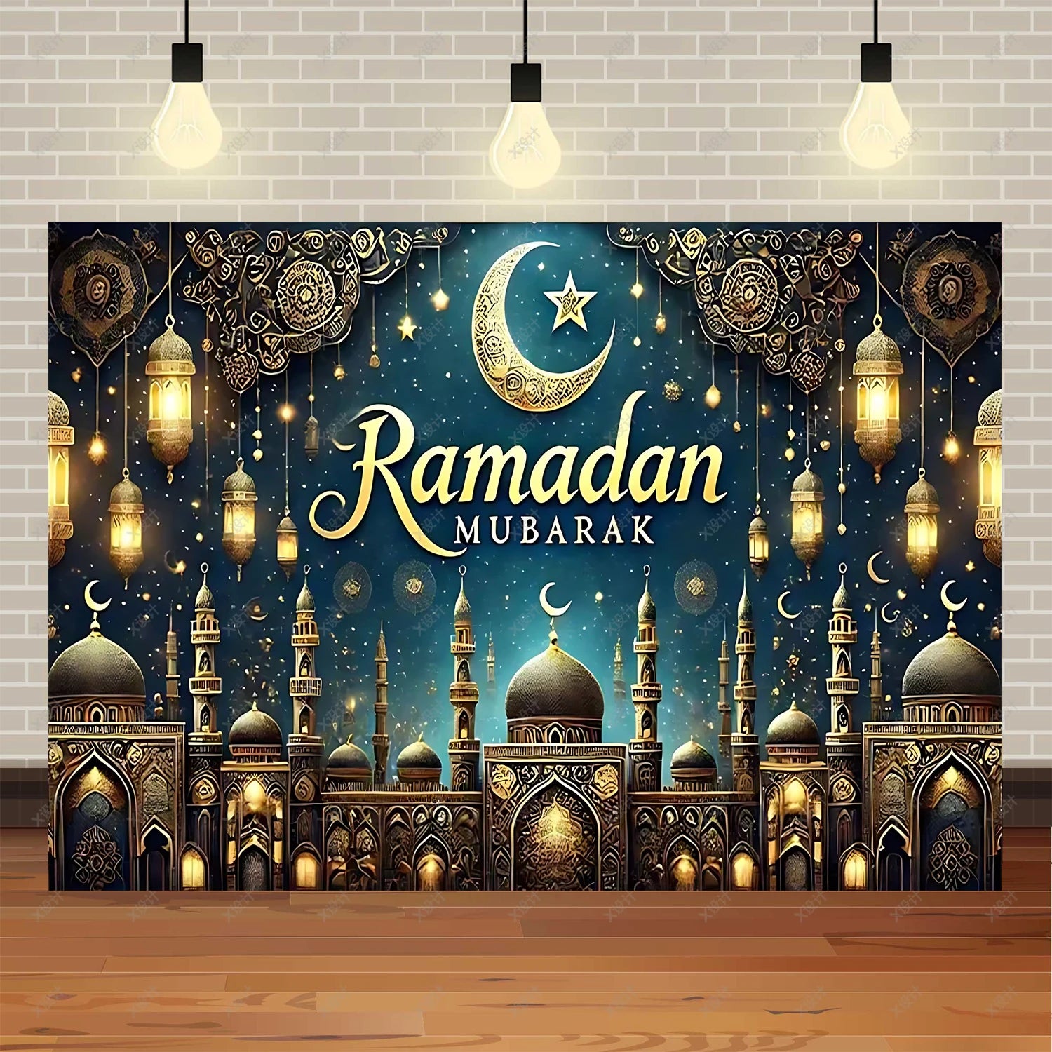 Ramadan Mubarak banner background, celebrating Eid al Fitr Islamic Muslim evening party decoration banner shooting background