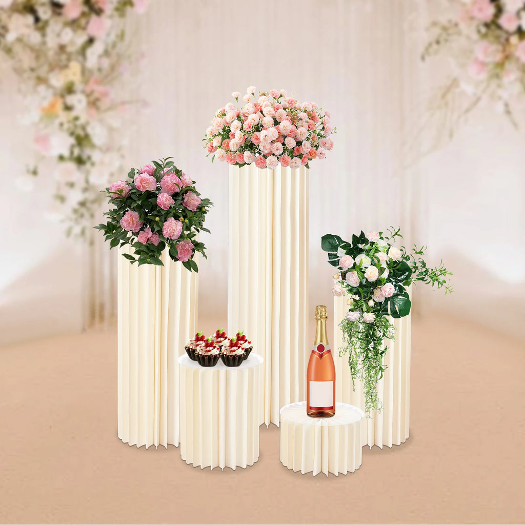 5Pcs Foldable Cardboard Flower Stands Wedding Centerpieces Display Dessert Table Column for Party Garden Decor 20+40+60+80+100cm