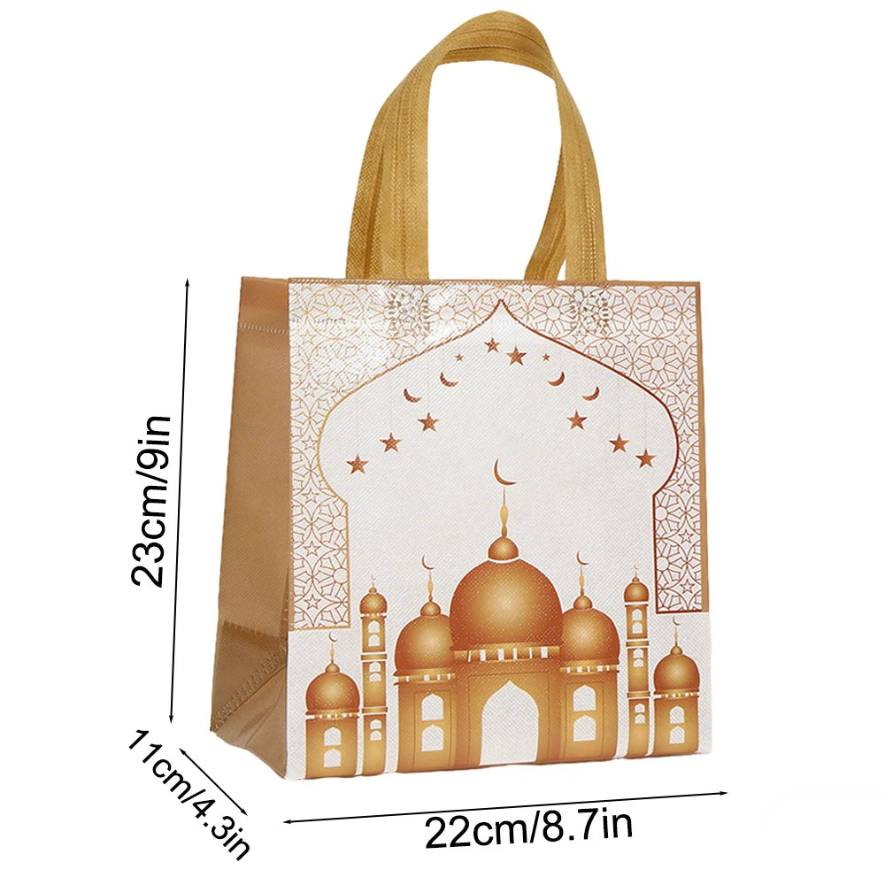 6/12pcs Eid Mubarak Non-Woven Gift Bags with Handle Ramadan Gift Packaging Bag Ramadan Kareem Decor Islamic Festival Party Favor