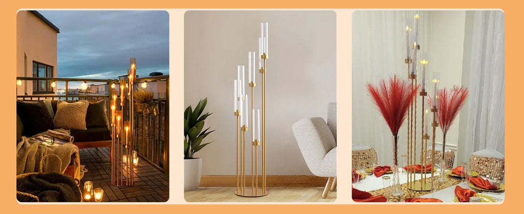 8PCS 7 Arm Candelabra Centerpieces for Wedding,Floor Candelabra Gold Candle Holders for Table Ceremony Dinner Party