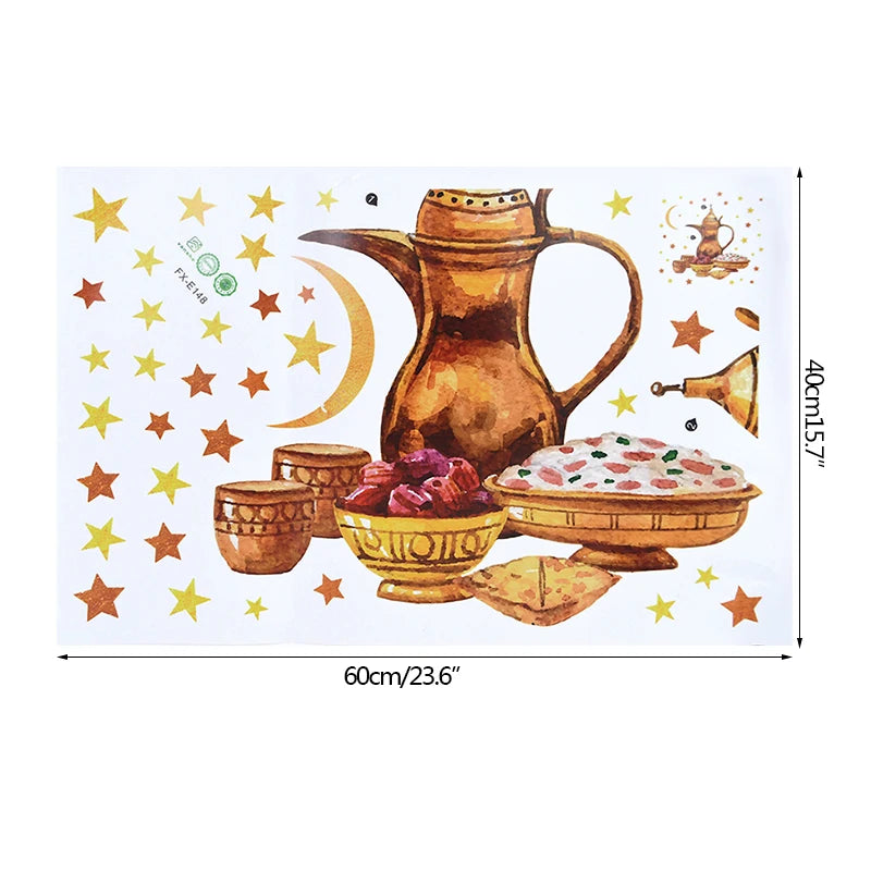 Eid Mubarak Window Sticker 2025 Ramadan Kareem Wall Sticker Muslim Islamic Festival Party Decoration Supplie Electrostatic Decal