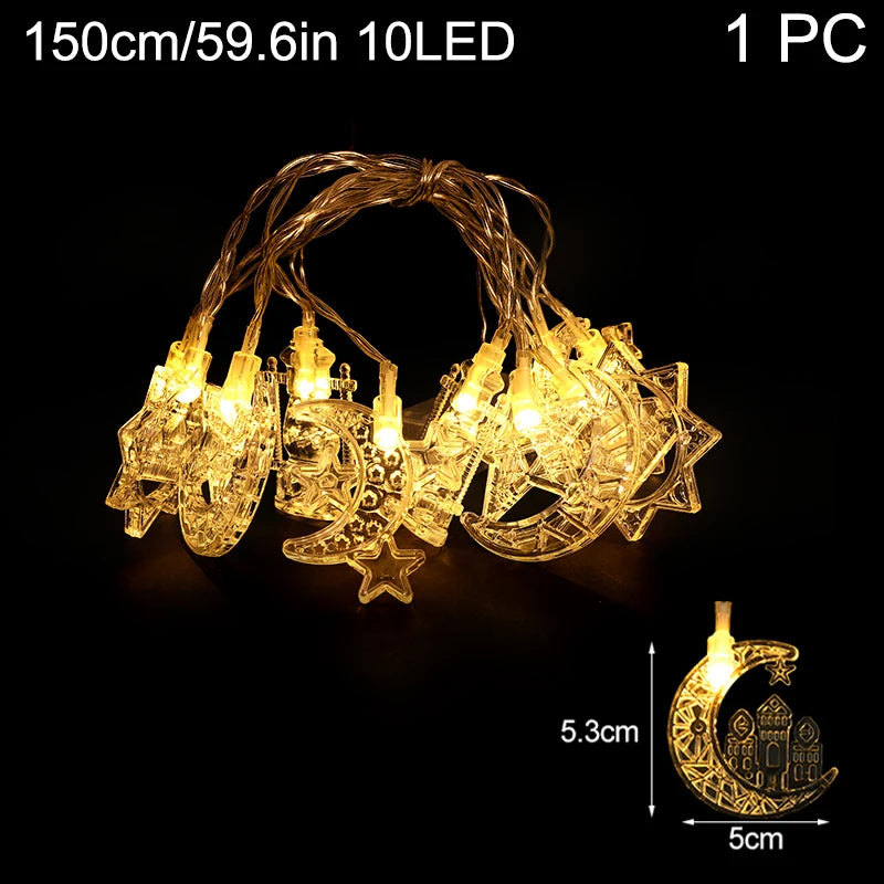 1.5M EID Mubarak LED String Lights Moon Star Castle Lantern Light Islam Muslim Festival Party Ramadan for Home Decoration 2026