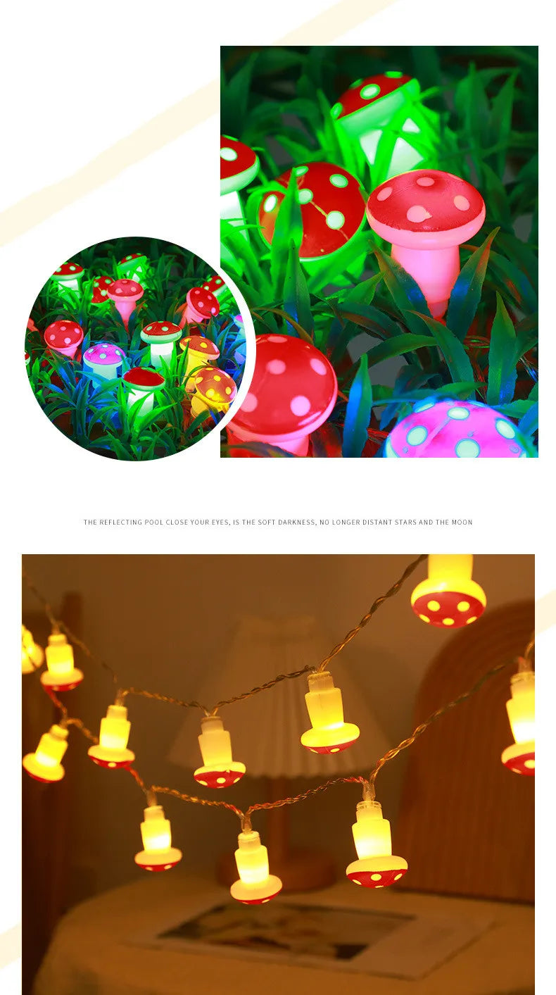 2025 Holiday Mushroom Led String Lights Indoor Room Decoration Battery Navidad Lights Party USB Warm Light Lovely 411