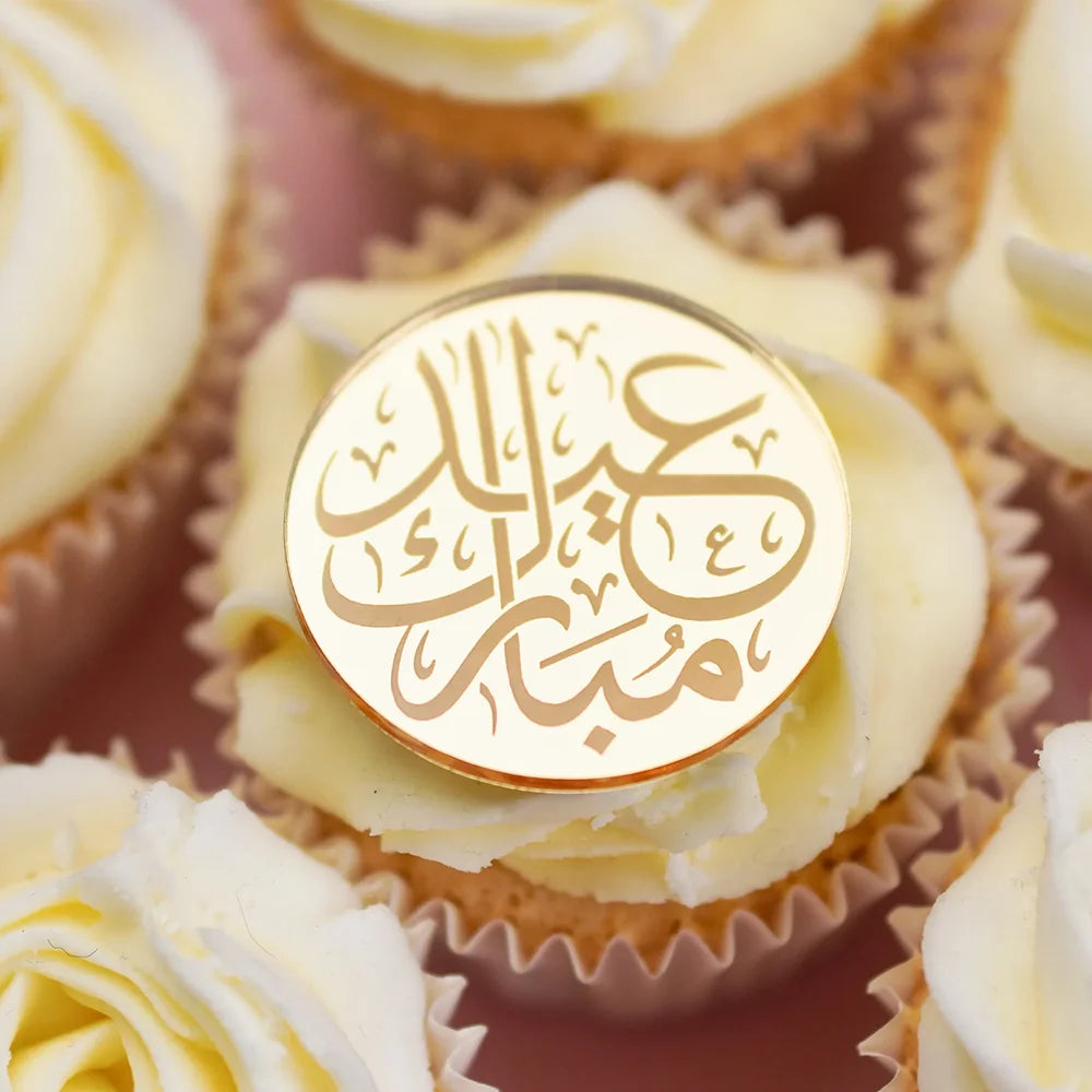 10Pcs Arabic Calligraphy Cupcake Acrylic Toppers Ramadan Celebrations Decoration Eid Mubarak Gift Tags Islamic Blessing Supplies