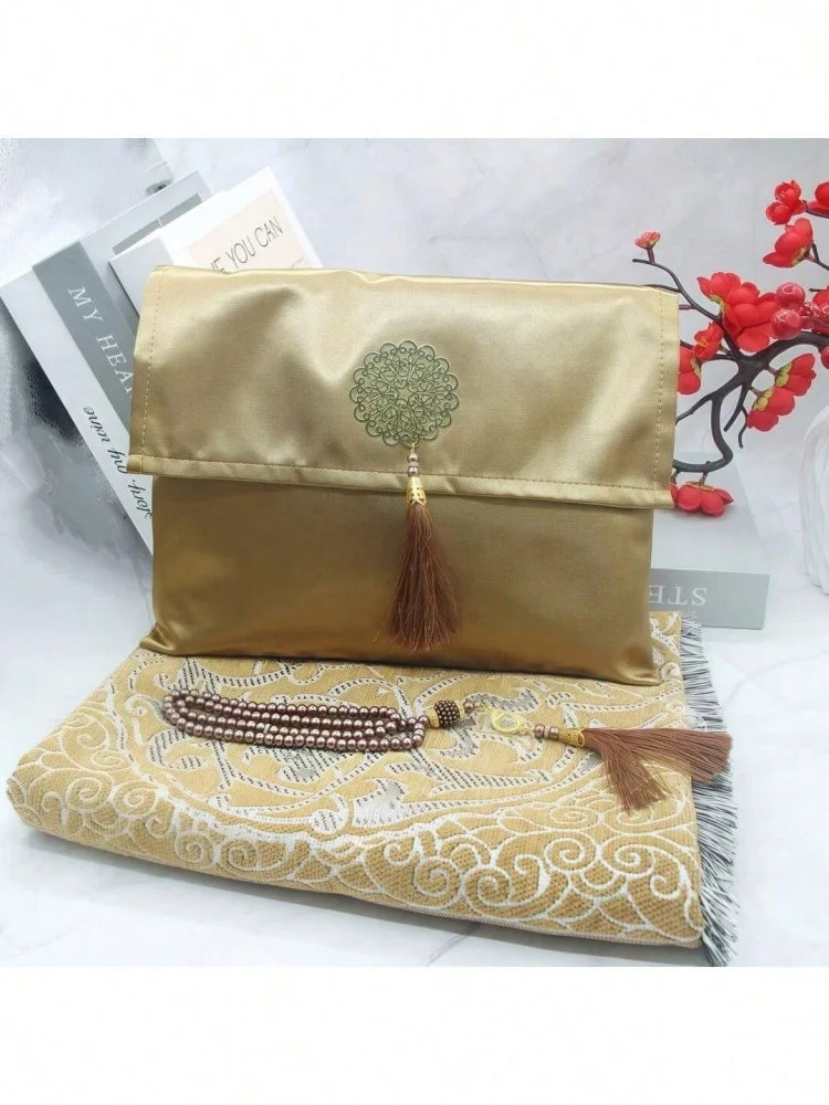 3pcs/set Muslim Prayer Mat Set Middle East Prayer Rug Prayer Beads Portable Travel Worship Blanket With Bag Set Holiday Gift