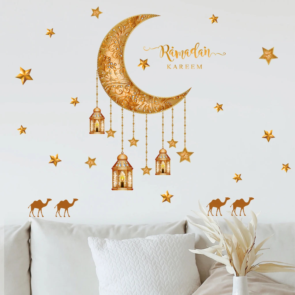 Eid Mubarak Window Sticker 2025 Kareem Ramadan Decor for Home Ramadan Mubarak Wall Sticker Islamic Muslim Wall Decals Decor