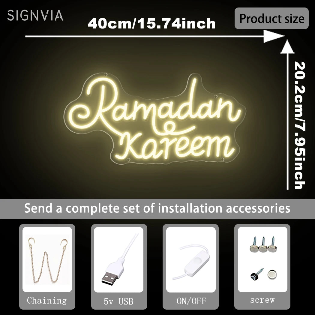 Ramadan Kareem Neon Sign Wall Decoration USB Powered Ramadan LED for Home Bedroom Store Bar Restaurant Party Gift Art Wall Decor