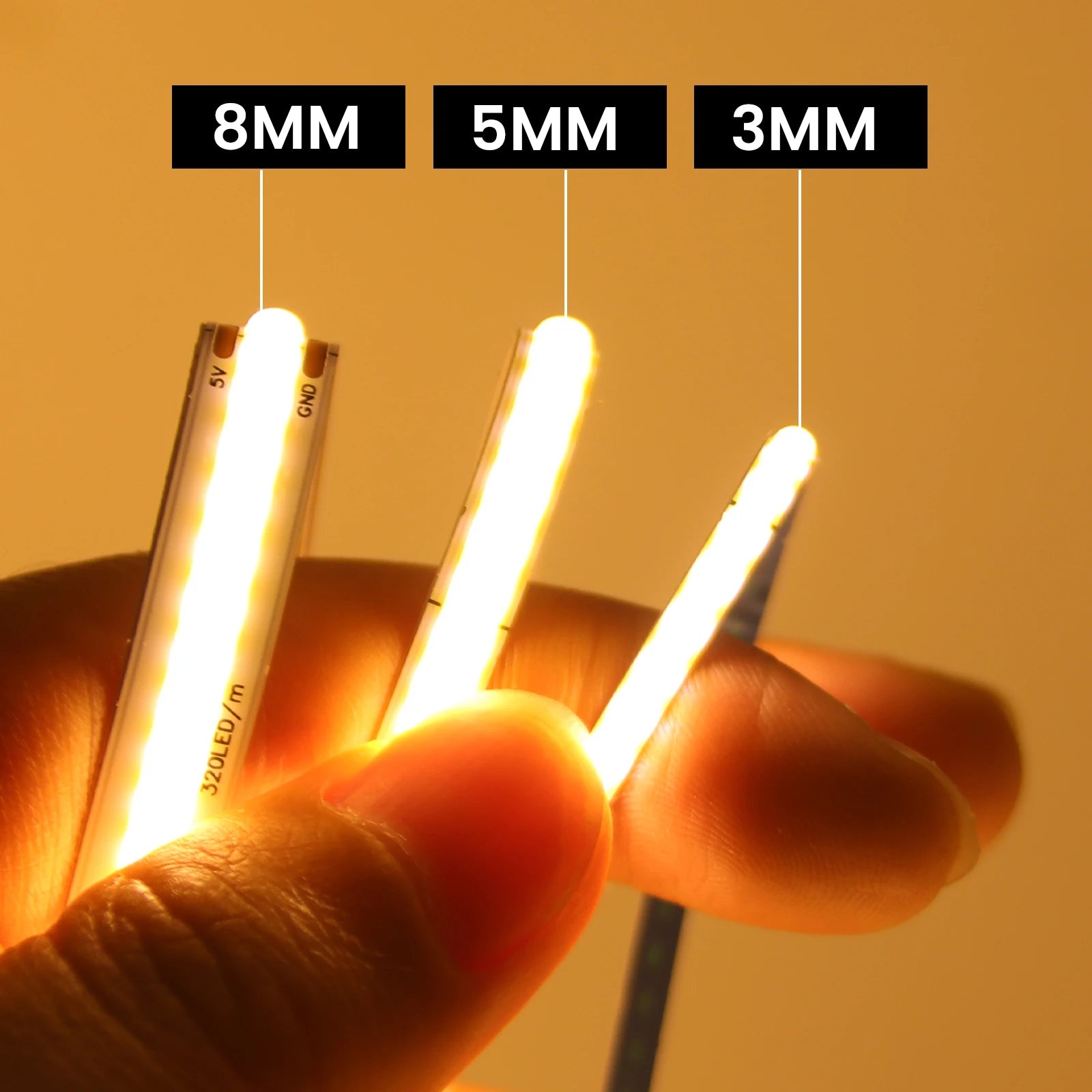 AA Battery Box 5V COB LED Strip 3MM 5MM 8MM 320LEDs/M High Density Flexible RA90 3000K 4000K 6000K FOB Tape Rope Night Lights
