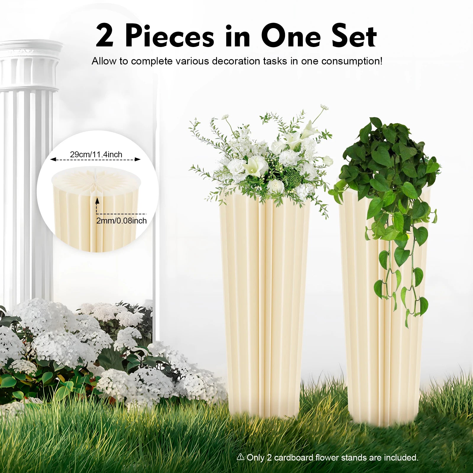 2pcs Foldable Cardboard Flower Stands 100cm Wedding Centerpieces Display Dessert Table Milky White Cardboard, Acrylic For Party