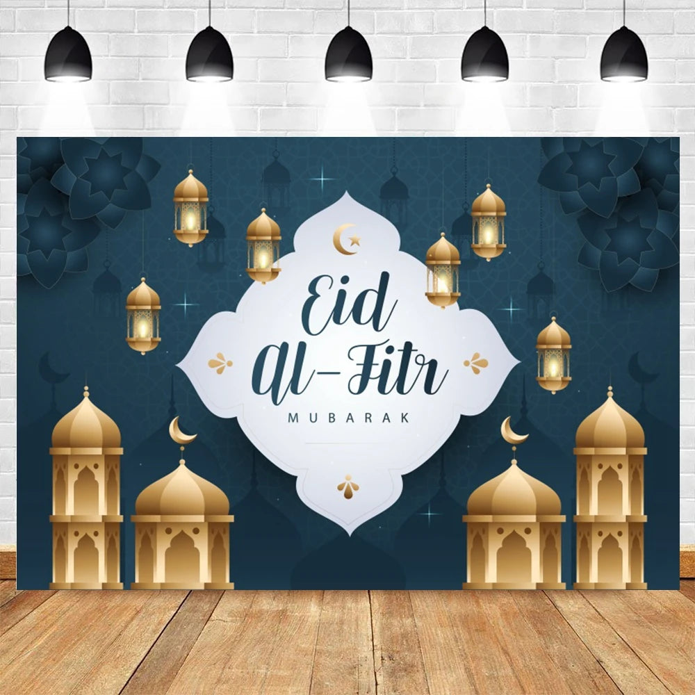 Ramadan Kareem Backdrop Eid Mubarak Party Lantern Flower Moon Islamic Family Party Photography Background Decor Banner Poster