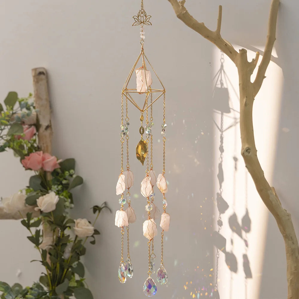 Natural Agate Dream Catcher Wall Hanging Moon Star Sun Crystal Stone Dream Catcher Garden Bedroom Agate Wall Hanging Decorations