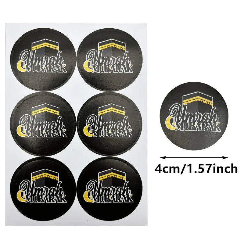 60Pcs 4cm Umrah Mubarak Paper Stickers Ramadan kareem Decor Gift Candy Box Seal Labels Stickers Islamic Muslim Party Supplies
