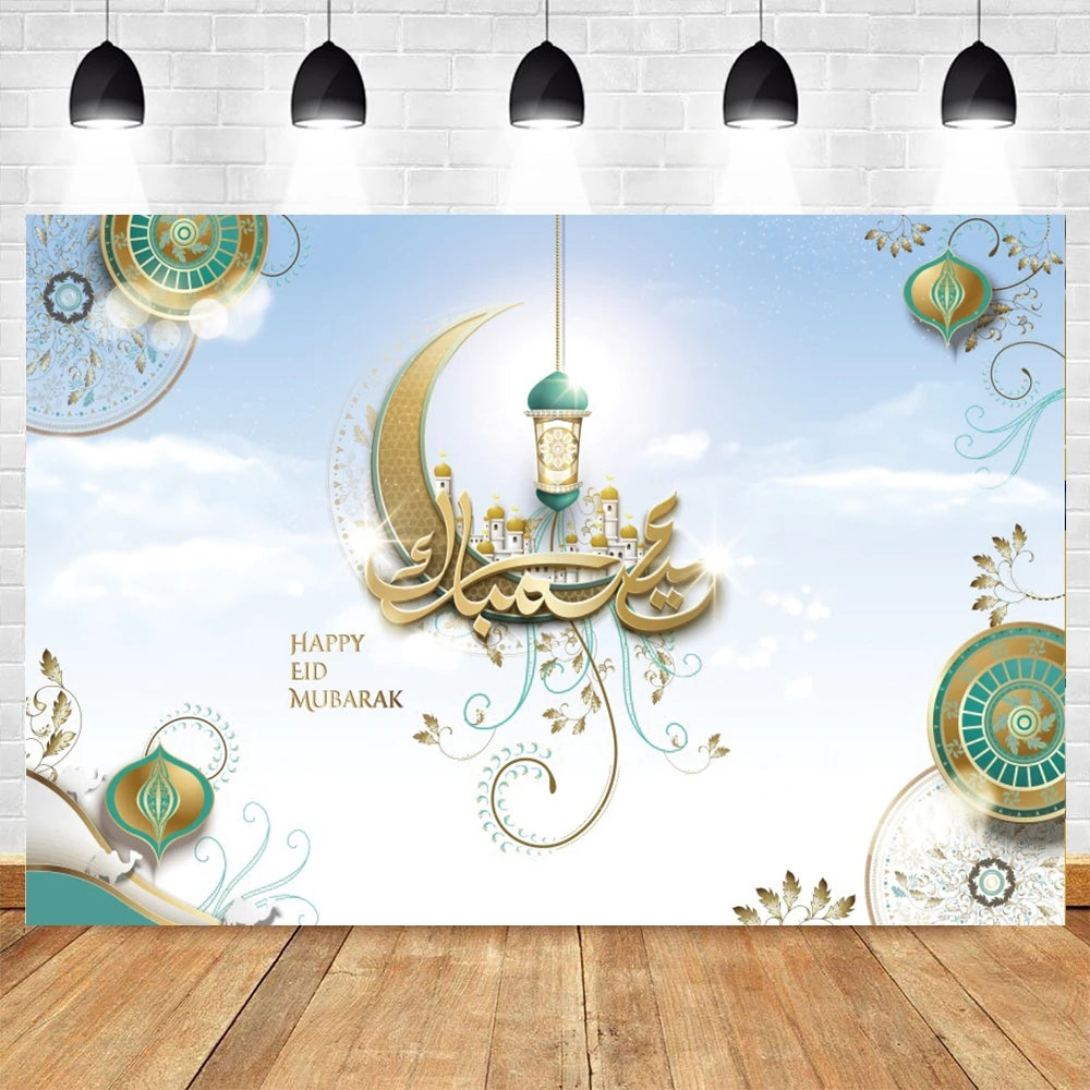 Eid Mubarak Backdrop for Photography EID Al Adha Muslim Ramadan Kareem Moon Lantern Islamic Eid al-Fitr Photo Background Props