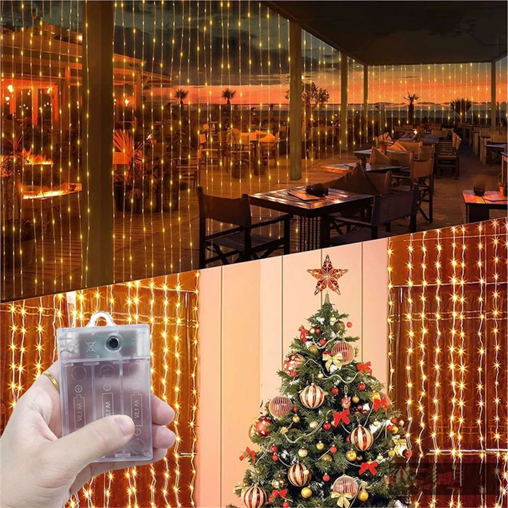 Outdoor Decor Valentine's Day for LED Curtain String Light 2026 Ramadan Decoration Home Fairy Eid Mubarak Wedding Battery Power