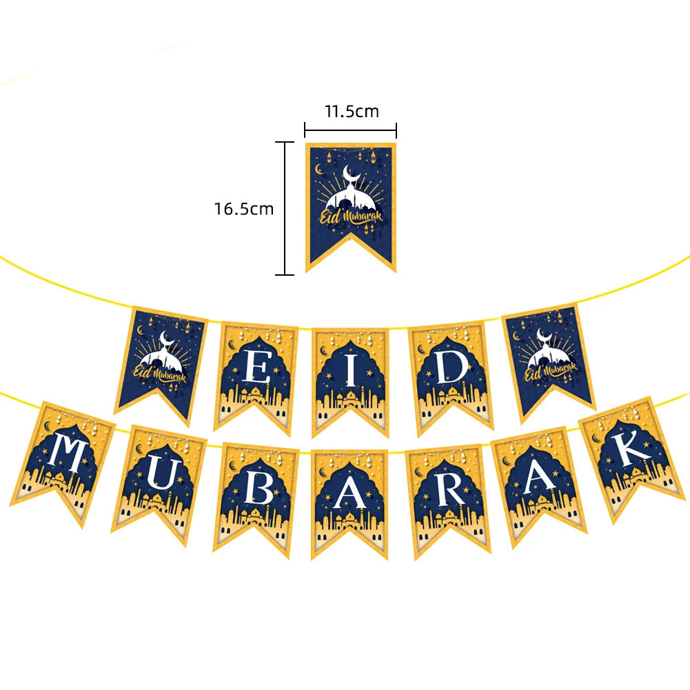 EID Mubarak Banner 2025 Decorations Ramadan Kareem Star Moon Garland Bunting Hanging Ornament Muslim Umrah Mubarak home decor