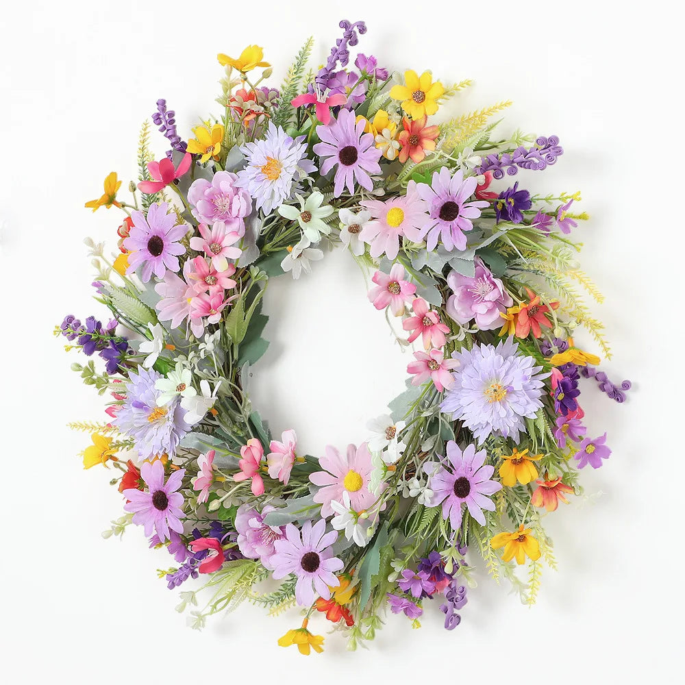 YeeNanee Vibrant Wild Flowers Spring Wreaths for Front Door Artificial Daisy Tulip Lambs Ear Summer Wreath Home Wall Decoration