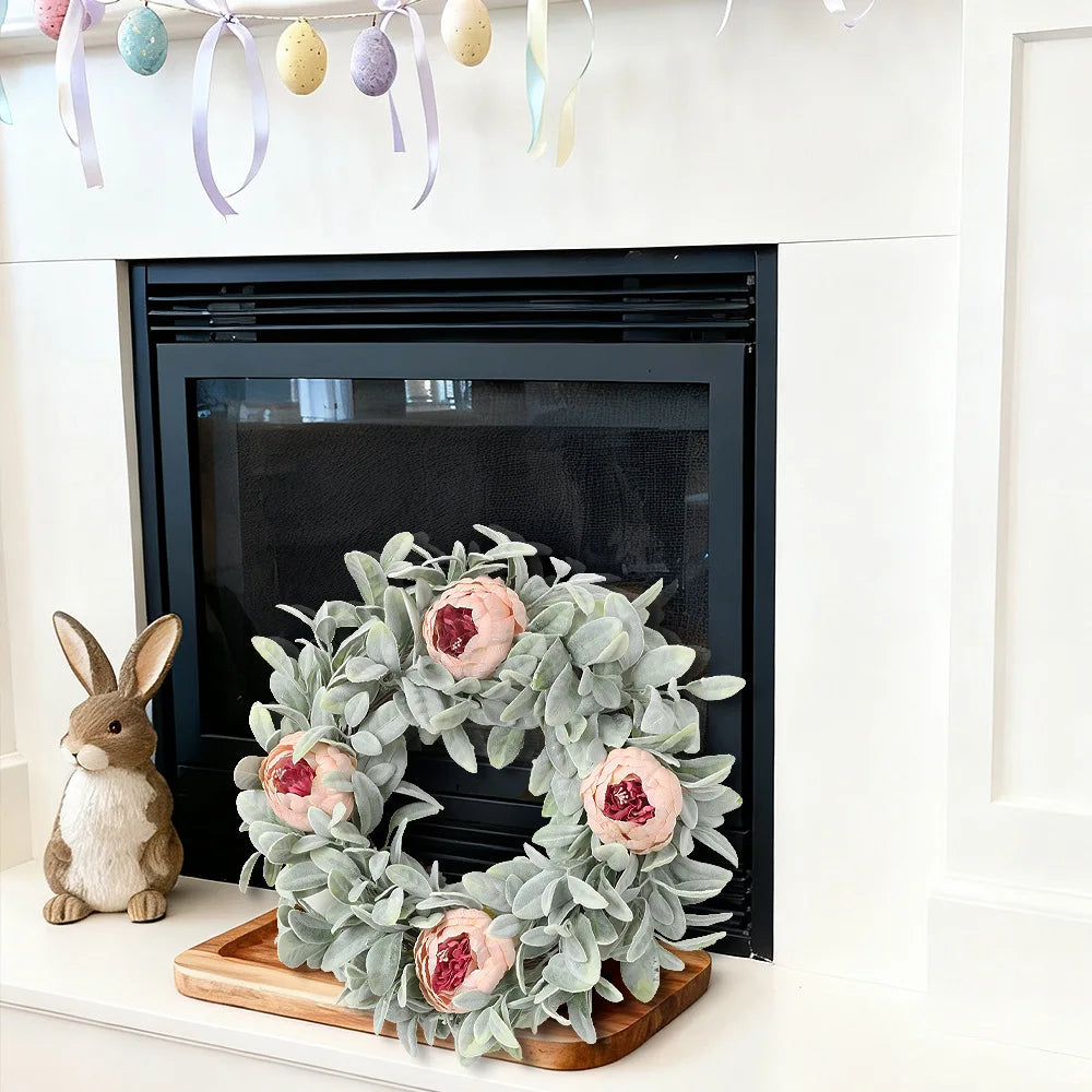 YeeNanee Vibrant Wild Flowers Spring Wreaths for Front Door Artificial Daisy Tulip Lambs Ear Summer Wreath Home Wall Decoration