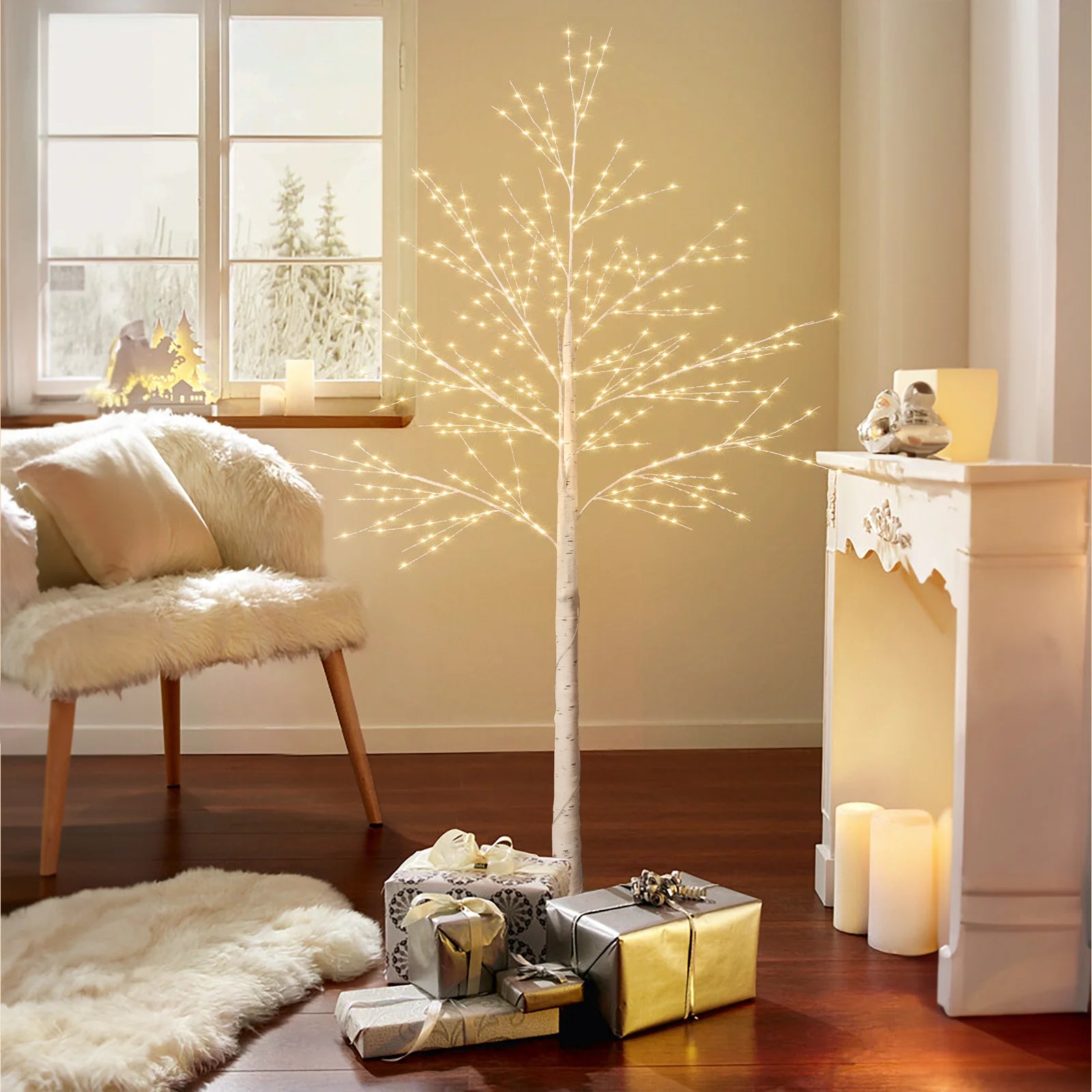 Lighted Birch Tree, Lighted Christmas Tree, 440LED Warm 8 Lighting Modes Artificial Plant White Christmas Tree Halloween Birch