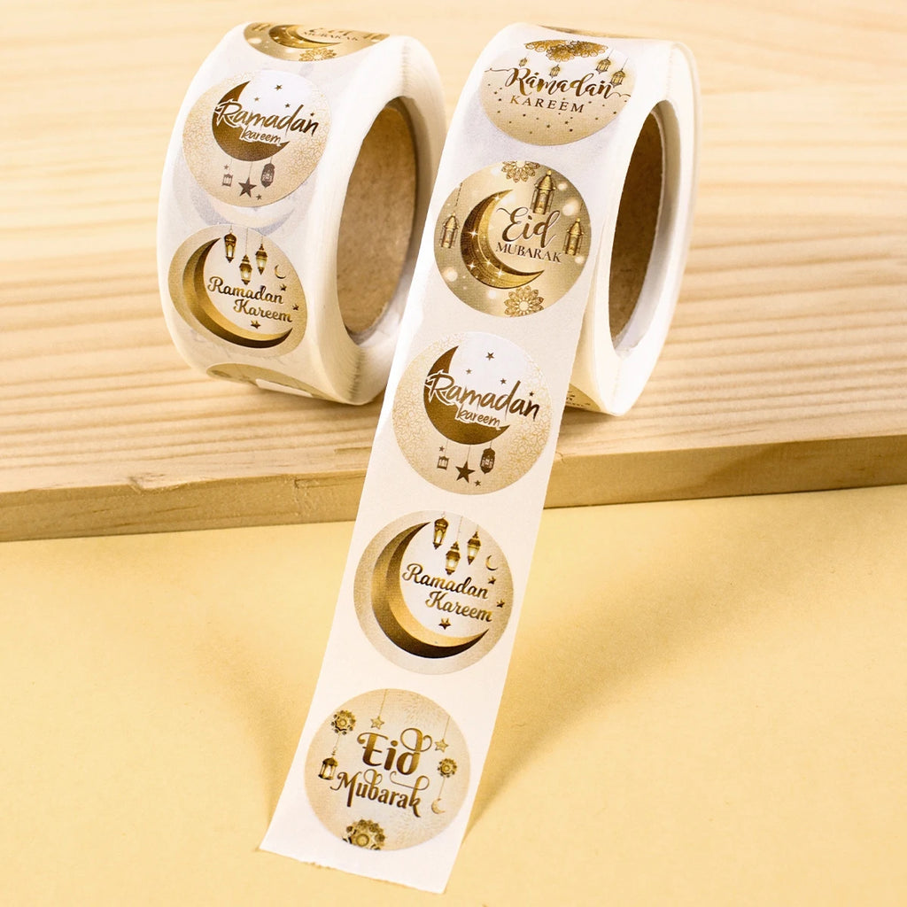 500pcs Eid Mubarak Stickers Gold Labels for Home 2025 Ramadan Kareem Islam Muslim Party Eid Al Adha Gifts Ramadan Mubarak