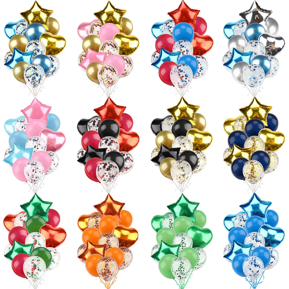 Heart Star Balloon Metallic Balloons 14pcs Gold Red Blue Pink Confetti Baloon Set For Happy Birthday Baby Shower Wedding Globos