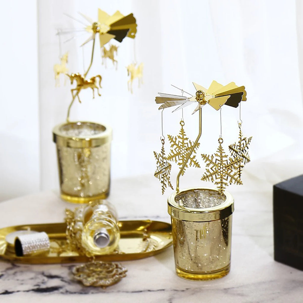 Gold Metal Rotating Tealight Candle Holder for Table Design Candlesticks‌ - Elegant Dining Room Decor, Unique Centerpiece