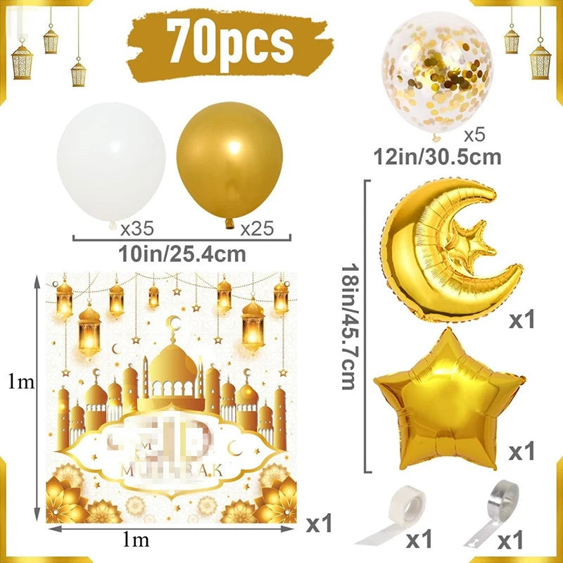 Mubarak Moon Star Foil Balloon Eid Mubarak Party Decorations Ramadan Dinner Table Decor Islamic Party tablecloth Supplies