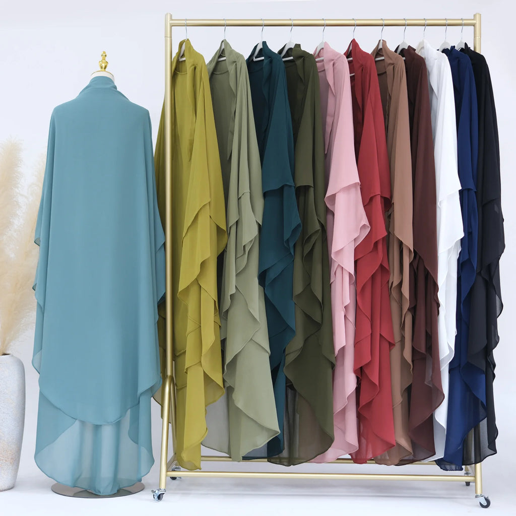 Extra Long Khimar Chiffon 2Layers Muslim Women Hijab Prayer Eid Hijabs Headscarf Shawl Veil Long Djellaba Niqab Ramadan scarf