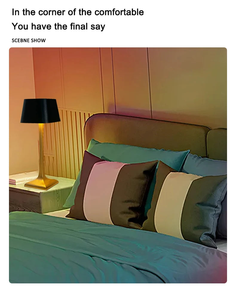 Home and hotel decoration Nordic luxury wireless dimmable portable rechargeable table lamp in gold and black