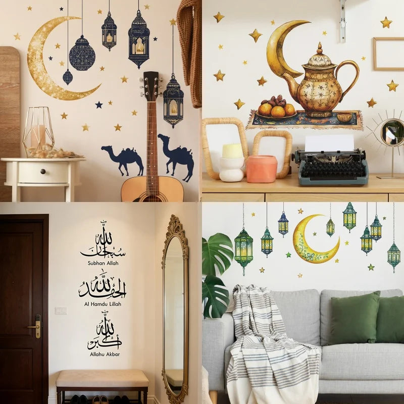 Arabic Artist Home Stickers Wall Stickers Eid Al Fitr Wall Decoration Stickers Stars Moon Ramadan Pendant Lights Wall Stickers